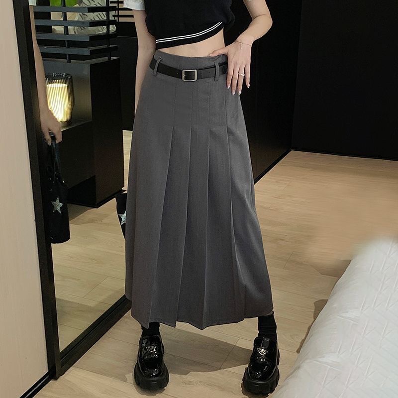 西装面料百褶裙长裙2024新款韩版简约黑色灰色法式高腰显瘦 a字版详情27