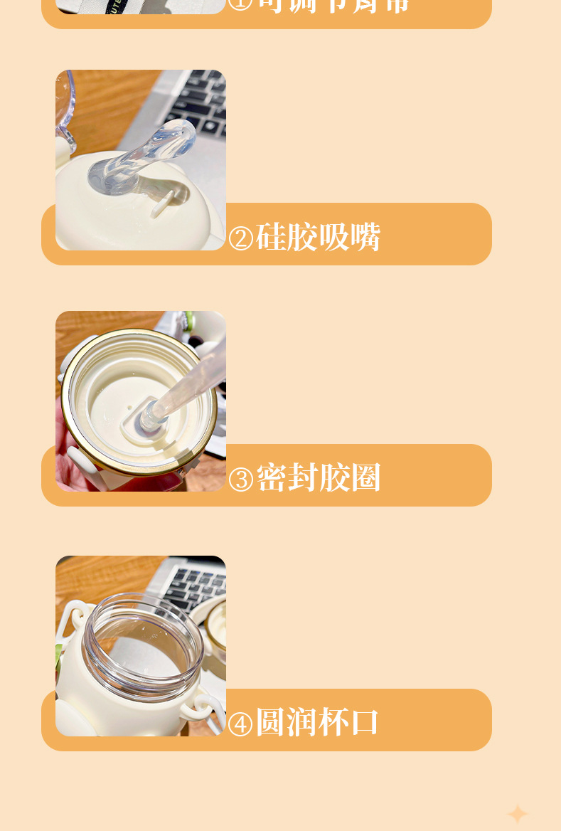 高颜值熊猫公仔塑料杯便捷可爱儿童小肚水杯大容量新款弹盖吸管杯详情6