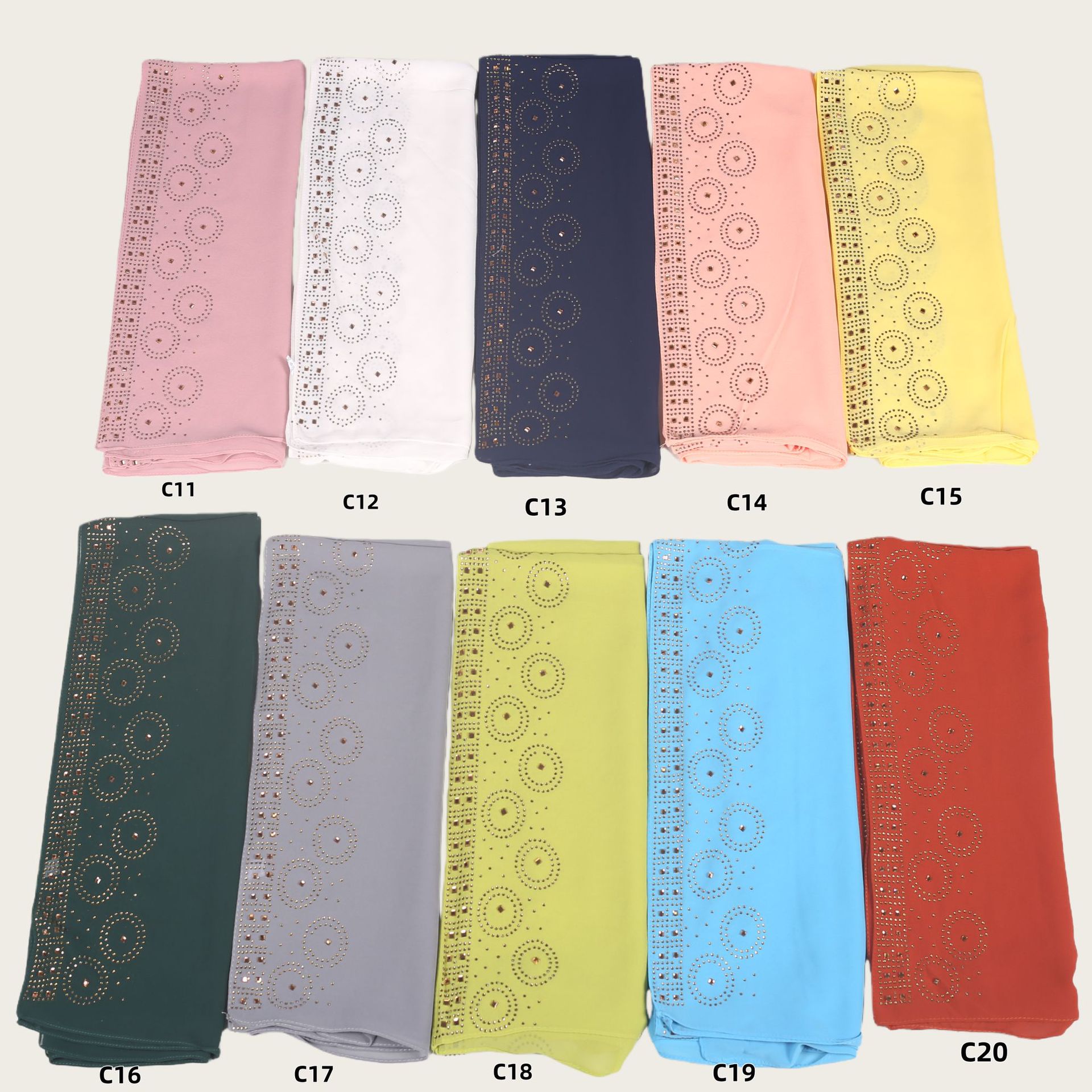 A007素色单色跨境新款围巾烫钻珍珠雪仿烫钻长巾盖头纱巾头巾花边详情2