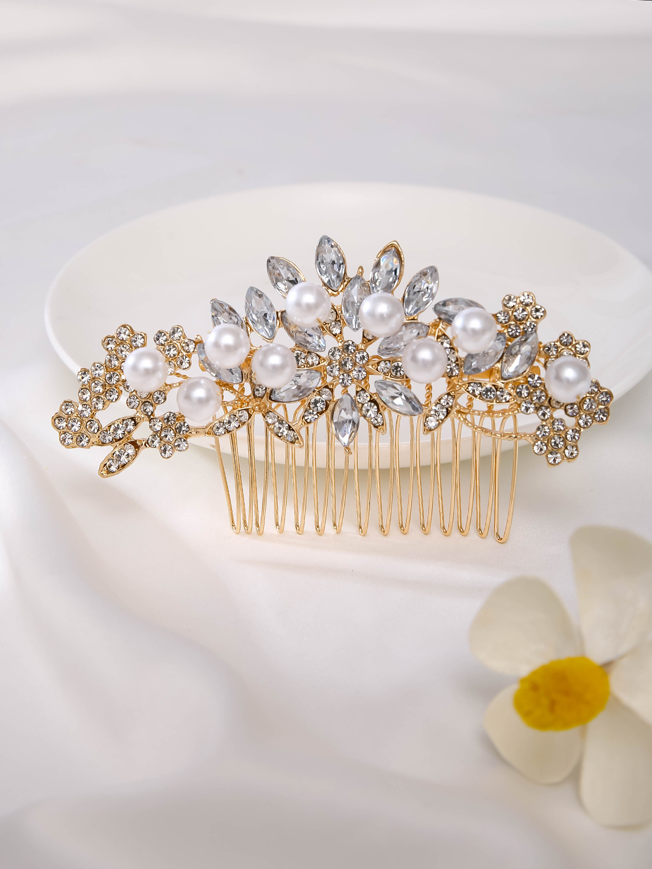 新娘头饰 插梳 新娘饰品结婚纱配饰 纯手工珍珠新娘发梳插梳详情5