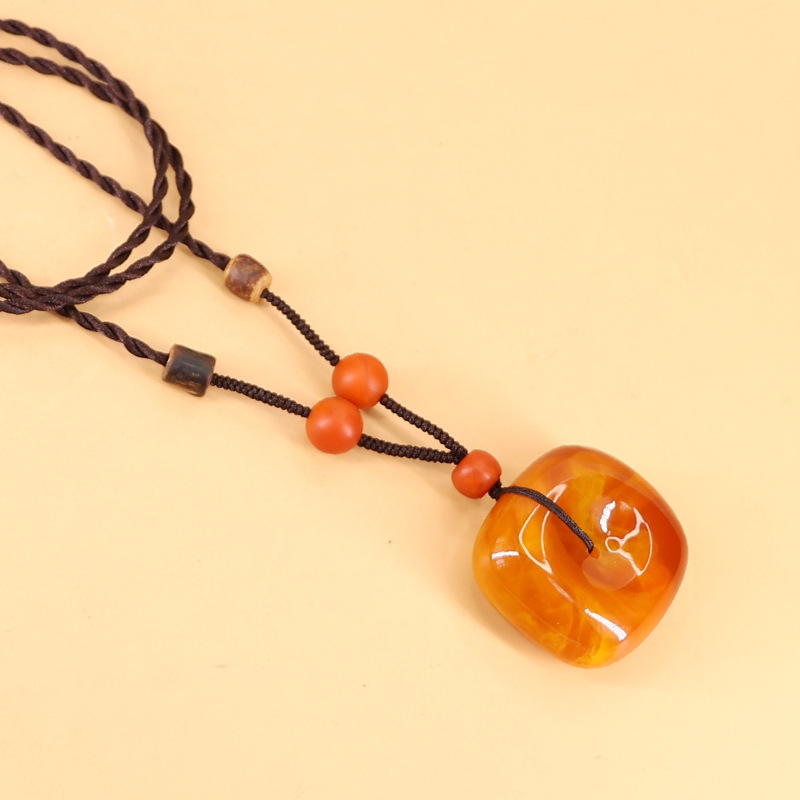 天然蜜蜡块平安扣吊坠毛衣链简单项链绳男女简约挂件直播货源批发详情4