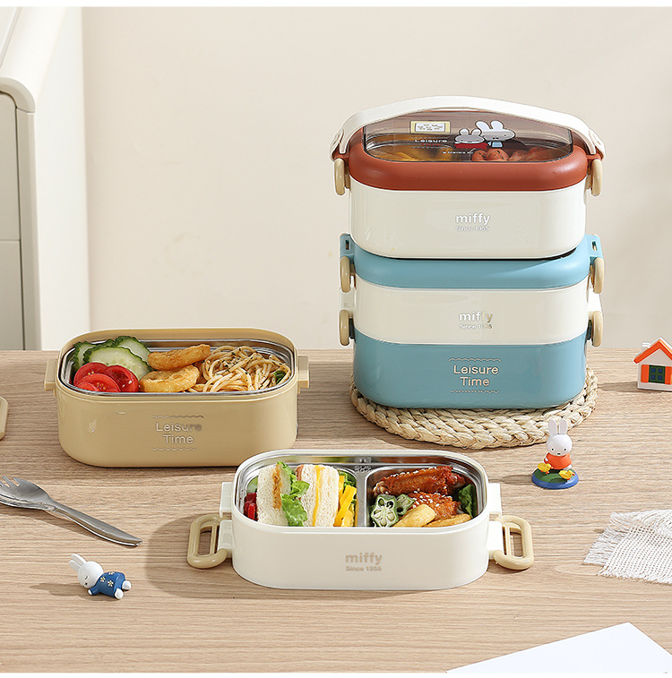 Miffy 304 lonchera de doble capa de acero inoxidable lunch box de trabajo para estudiantes oficina oval con cubiertos bento box miffy pic 13
