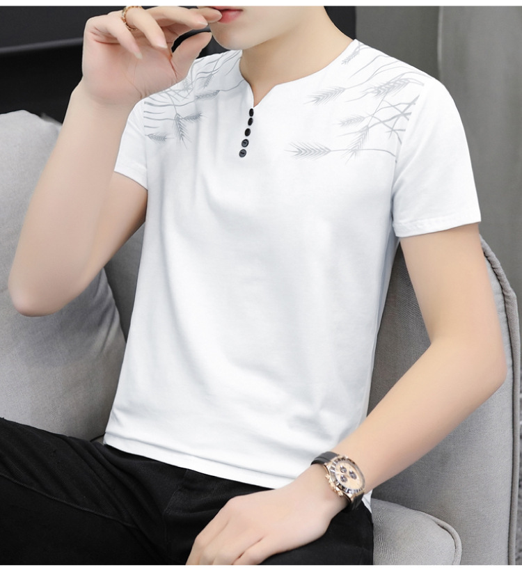 Cool and refreshing ice silk short-sleeved T-shirt for men, V-neck cotton summer thin style 2024 new half-sleeved T-shirt summer top pic 9