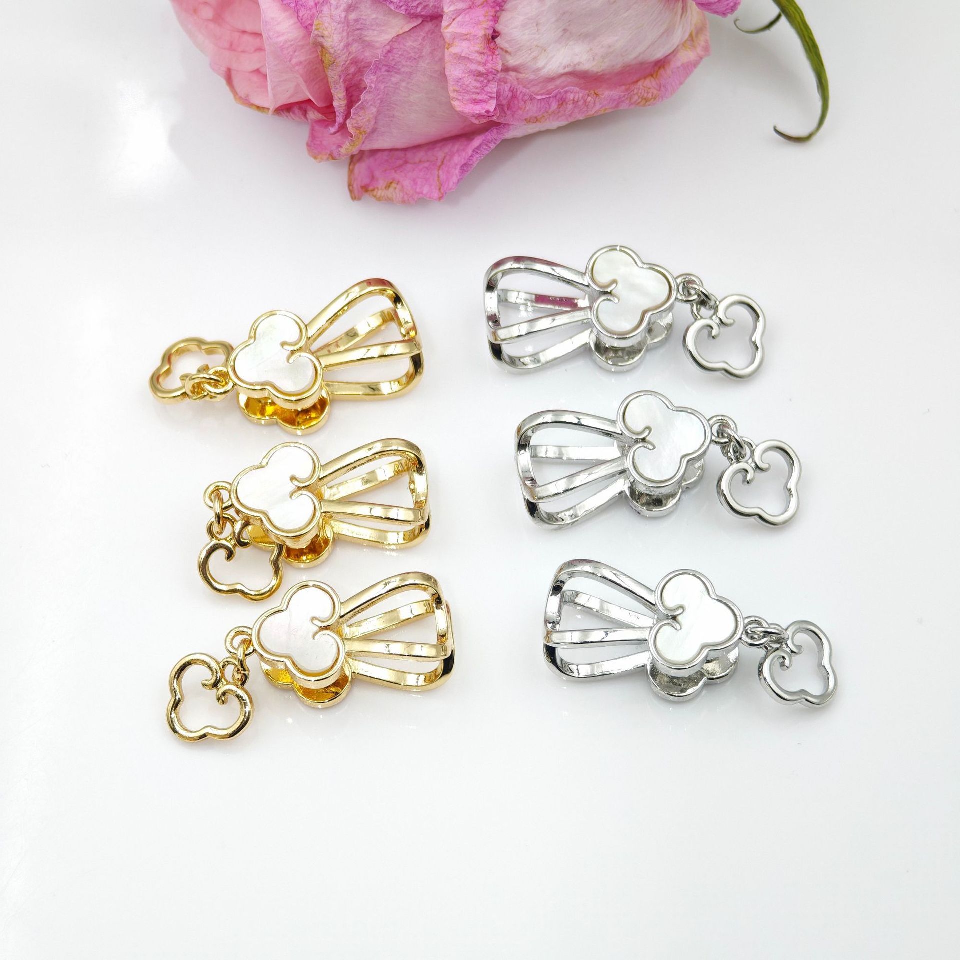 Pearl necklace, ingot clasp, cashew nuts, white scallops, diy accessories, handcrafted end connection clasp, bracelet, stick press clasp pic 21