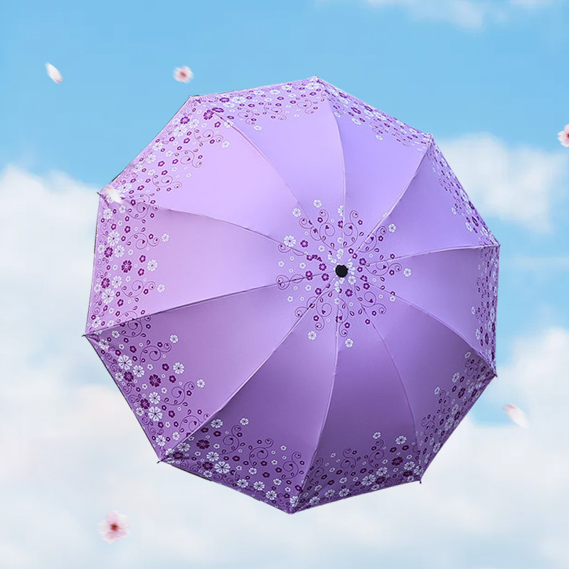 晴雨两用伞10骨加大单双人黑胶印花太阳伞防晒遮阳伞加厚折叠雨伞详情7