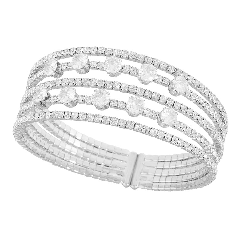 European and American cross-border fashion versatile bracelet, multi-row zircon opening adjustable bracelet, personalized elastic rhindiamond 5-layer jewelry manufacturer wholesale supply pic 10