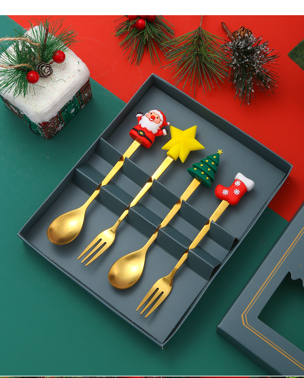 圣诞礼品餐具不锈钢咖啡勺子甜品勺叉套装创意卡通小公仔勺子叉子详情10