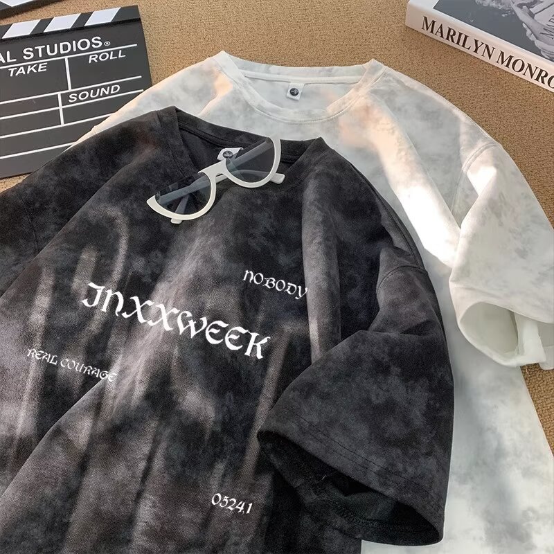 Summer trendy brand American heavy-duty pure cotton short-sleeved T-shirt for men, loose large-sized half-sleeved washed distressed T-shirt base layer pic 10