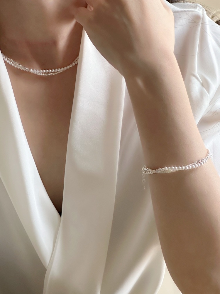 The entire S925 sterling silver Shijia pearl wound necklace features a niche design for women, a neckchain, a collarbone chain, and a light luxury chain pic 3