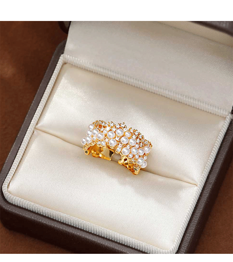 Hyacinth moda full circonitas perlas francés premium sentido anillo abierto mujer influencers explosivo estilo ligero extravagancia strass multiplos anillos pic 9