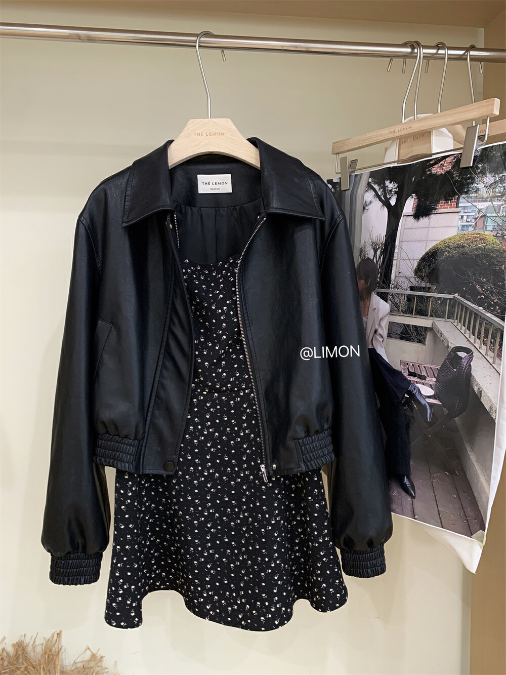 THE LIMON柠檬绿茶韩版复古翻领拉链黑色PU皮衣女高级感短外套春详情14