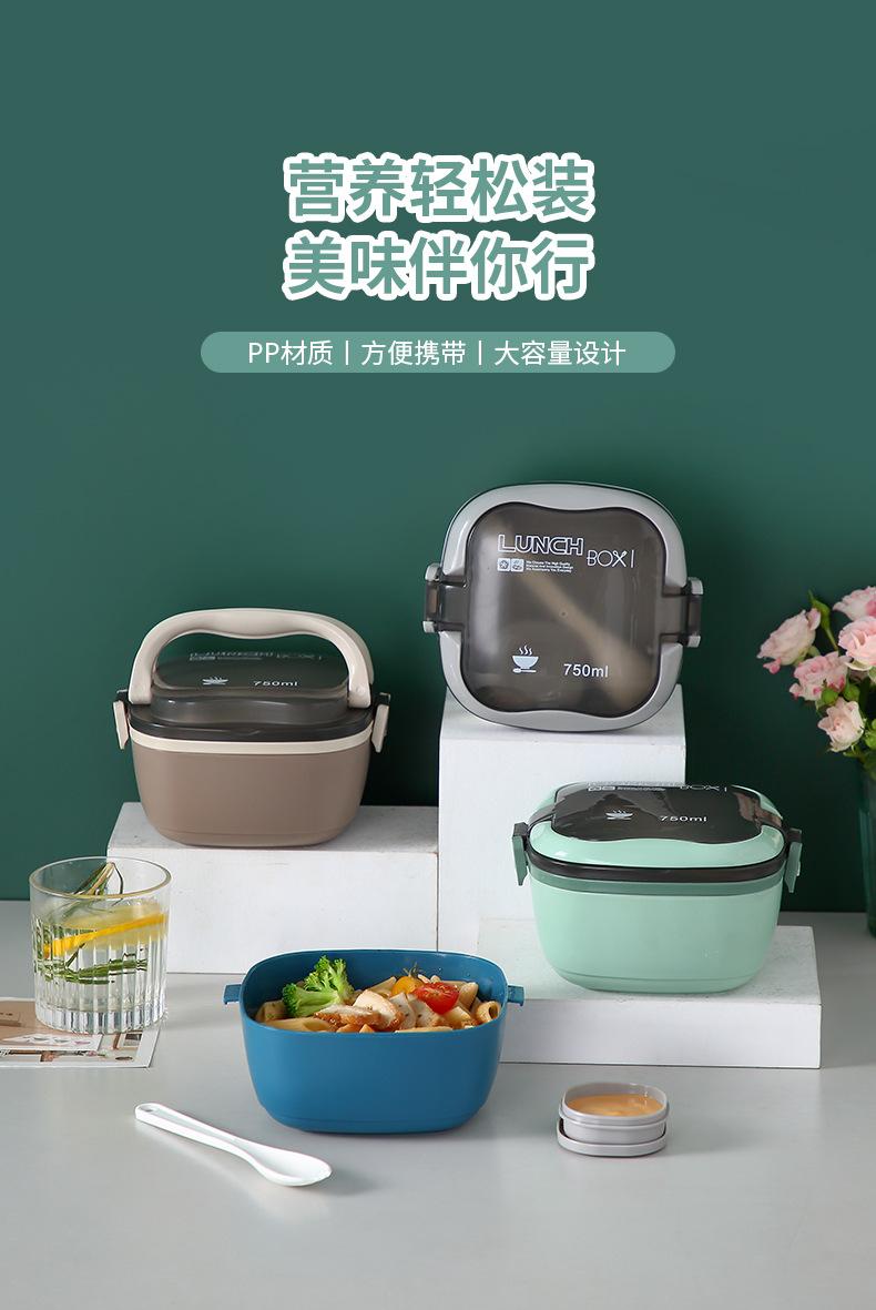 INS Morandi double-compartment lunch box, Chinese creative student cafeteria lunch box, microwave portable bento box pic 3