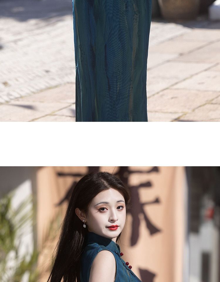 国潮蓝色无袖旗袍2025年新款夏季复古民国风老上海气质年轻款新中式女详情20