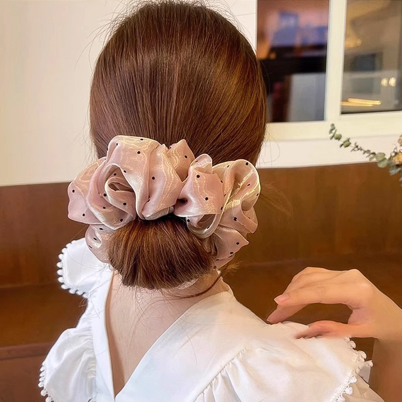 Pearlescent yarn French polka dot hair tie gradient style ponytail circle bun hair accessory new fat intestine hair accessory pic 2