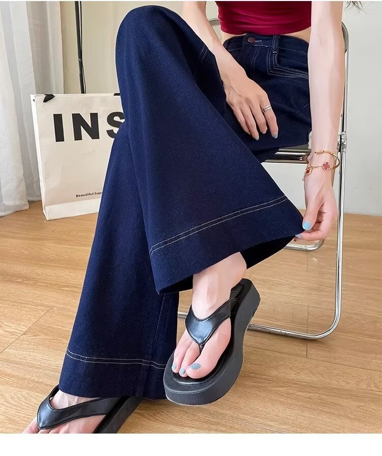 High-waisted wide-leg jeans for women, spring and autumn, 2024 new Korean style, versatile and slimming loose stretch straight-leg pants pic 12
