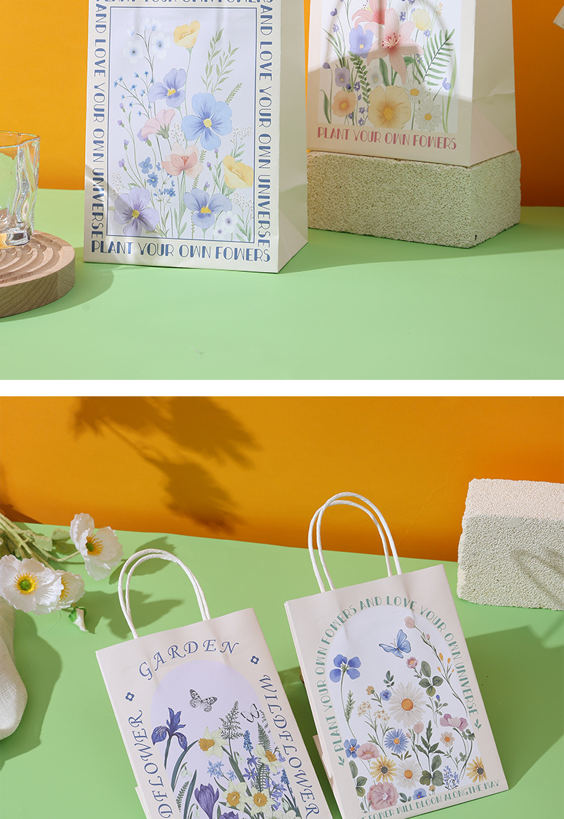 Flower gift bag, ins style, high-end feel, kraft paper handbag, souvenir bag, exquisite gift packaging paper bag pic 11