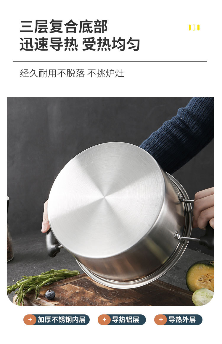 Stainless steel soup pot with thickened base, household double-ear soup pot for cooking porridge and noodles, baby food pot, single-handle milk pot pic 13