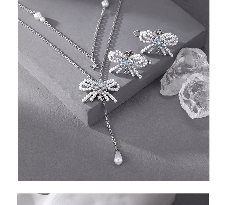 Pearl bow series personalized earrings, fashionable, sweet and cool style, exquisite and niche design, unique earrings necklace, custom-made necklace pic 14