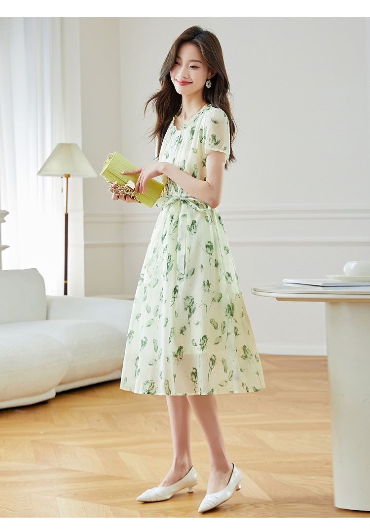 夏季短袖连衣裙女2025新款夏季爆款女装气质碎花裙雪纺中长款裙子详情31