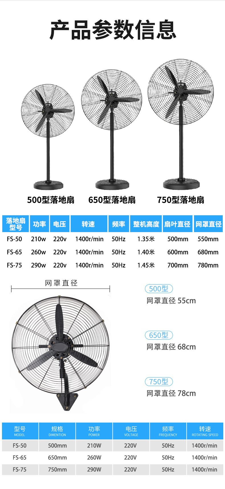 工业扇落地扇工业扇大风扇挂壁扇挂墙扇牛角扇工厂落地扇车间工业详情13