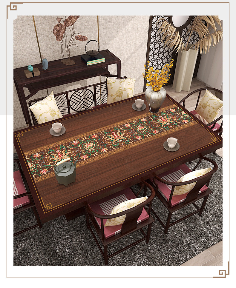 新中式皮革餐桌垫防水防油免洗茶几桌布中国风仿木纹桌垫保护垫布国潮详情9