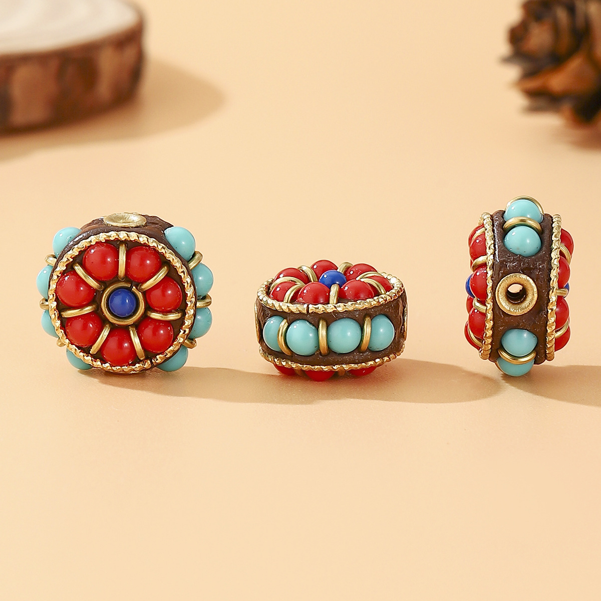 Tibetan-style Nepalese beads, loose beads, copper beads, back cloud inlay, retro ethnic style DIY jewelry accessories, spacer beads, bucket beads pic 30