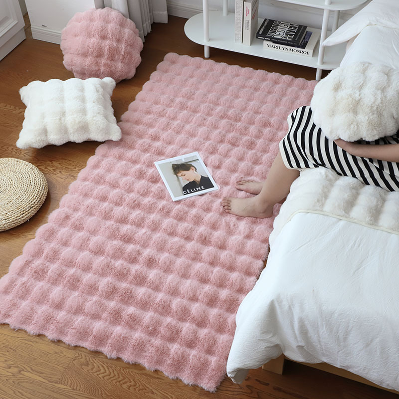 跨境纯色仿兔毛泡泡绒地毯客厅卧室床边地毯奶油沙发脚垫可机洗详情5