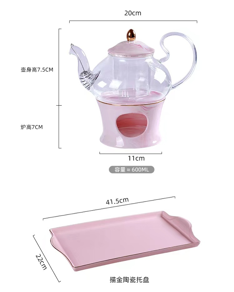 English flower teapot, candle heating, fruit teapot set, glass beauty salon teapot, ceramic afternoon tea cups pic 7