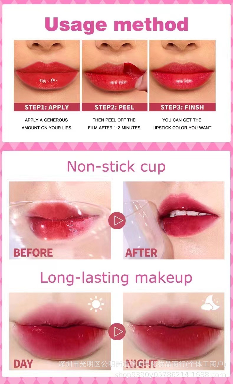 Cross-border bestseller LYVV Makeup 6-color liquid combination peel-off lip gloss, non-stick cup, non-fading set, peel-off lip mask pic 3