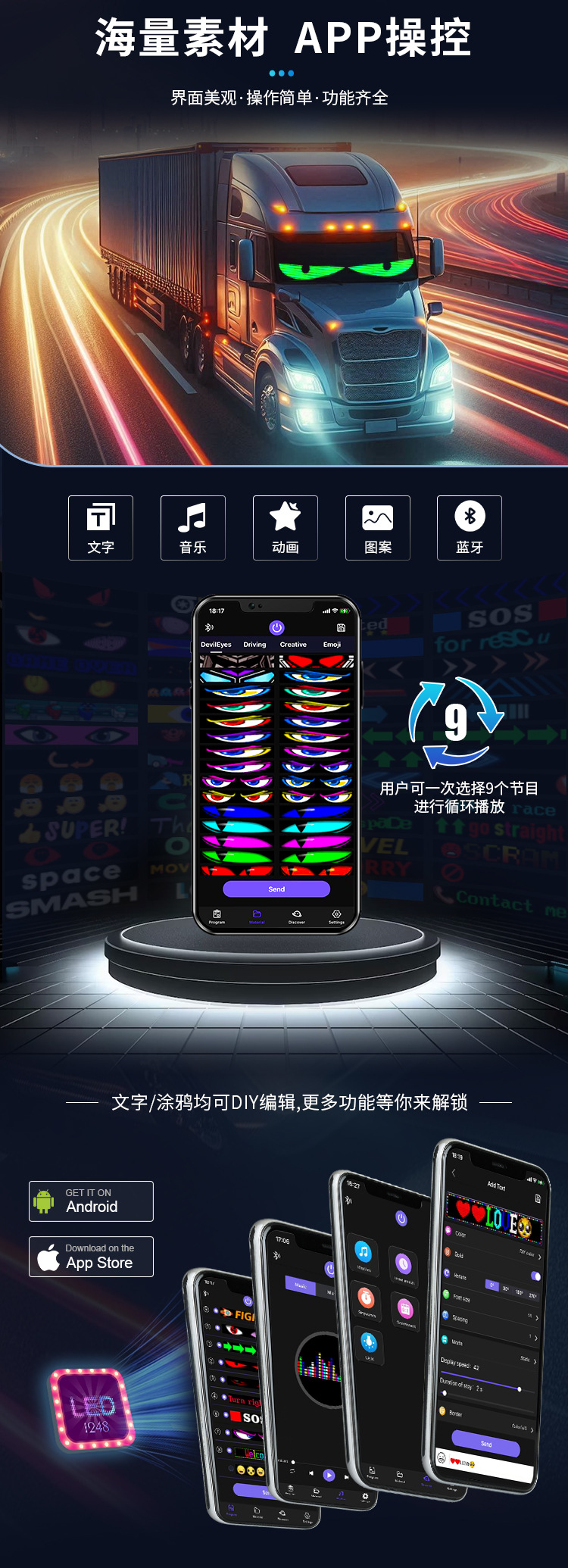 亚马逊led car sign蓝牙APP车载柔性广告屏智能车贴软屏 跨境外贸详情2