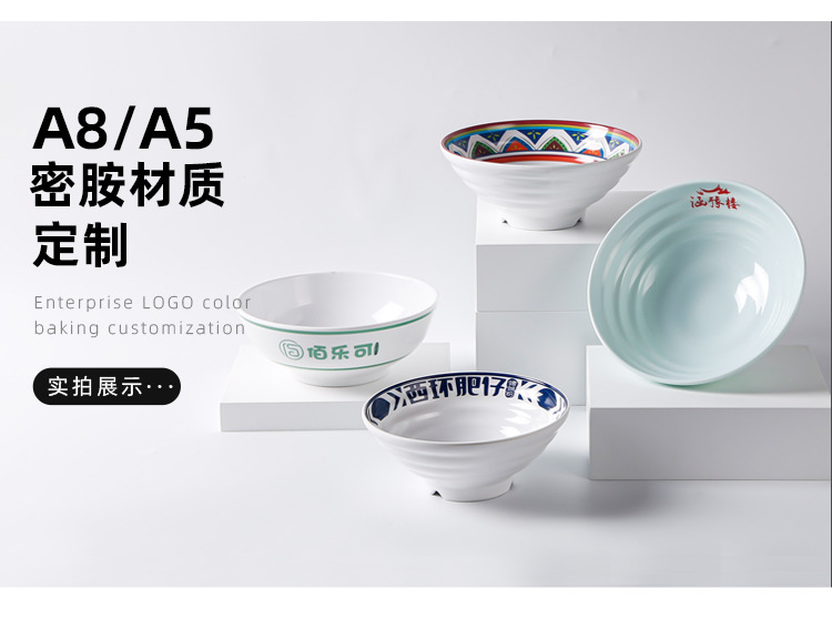 定制密胺圆形盘子平盘餐饮酒店商用仿瓷餐具自助餐西餐盘子印logo详情9