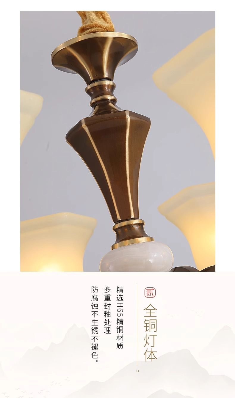 全铜美式吊灯客厅灯欧式简约大气复古餐厅吊灯卧室别墅复式家用灯详情16