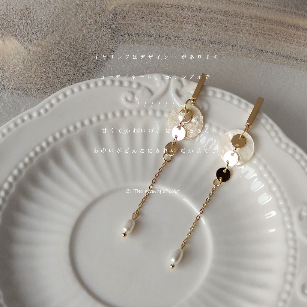 Freshwater pearl 925 silver needle plated with 14K, handcrafted design, long tassel earrings, feminine charm, Japanese and Korean ins earrings pic 4