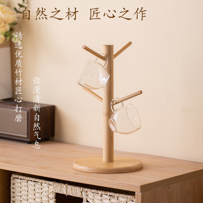Wooden tree-shaped jewelry rack with wooden jewelry box, round card tag, watch and bracelet, new accessory storage pic 4