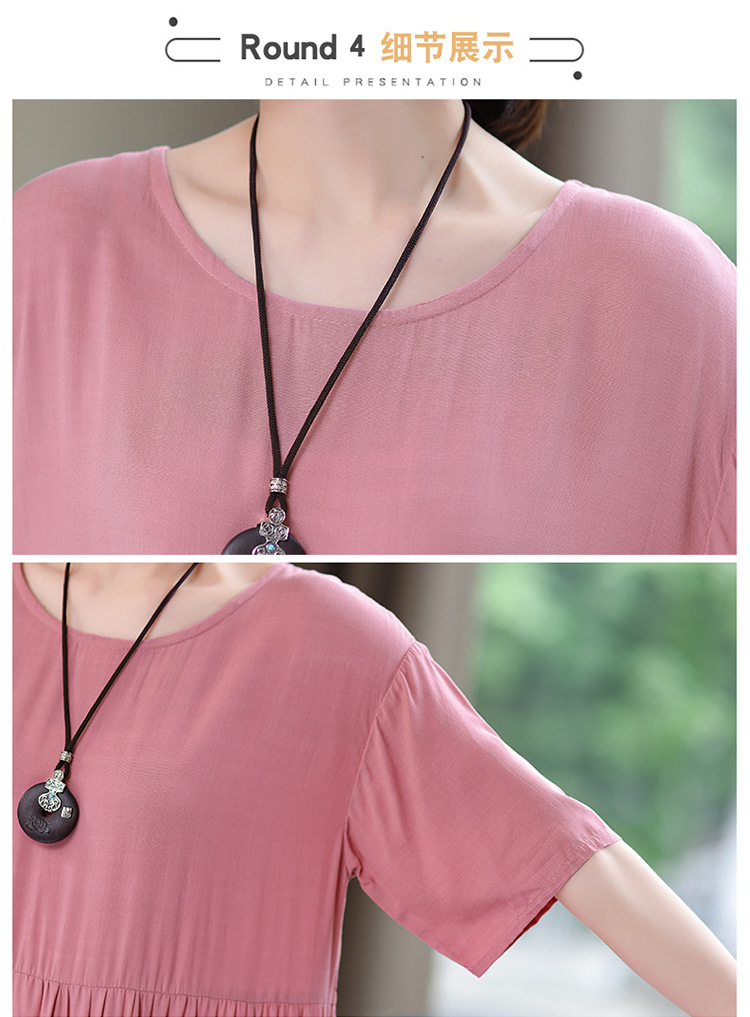 妈妈棉绸连衣裙夏季中老年女装短袖高端气质外贸人造棉裙子有口袋详情40