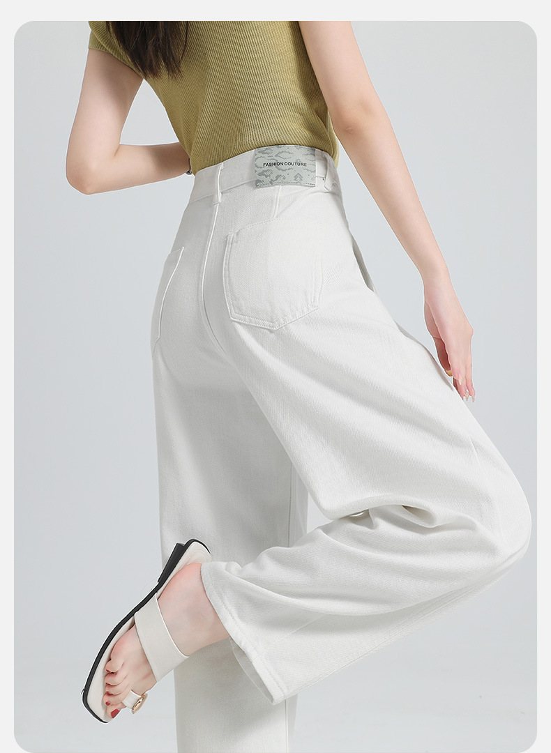 Summer white Tissel crescent-cut wide-leg pants are versatile and slimming. They feature a three-dimensional pocket design with folded edges and are high-quality long pants pic 12