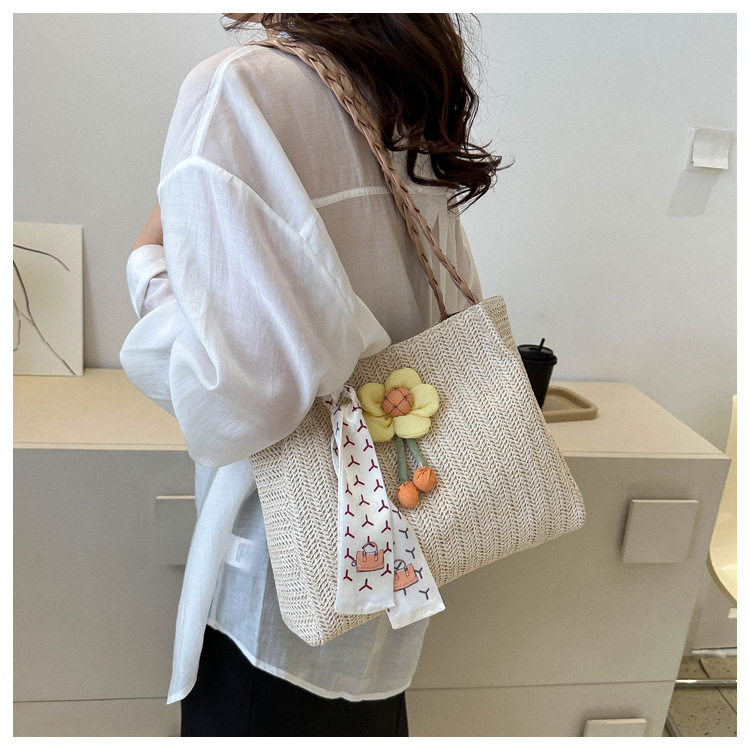 编织草编包包女大容量2023新款夏天花朵单肩休闲潮流洋气托特包详情14