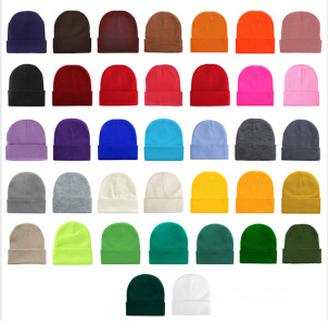 现货黑色针织帽男女纯色冷帽欧美保暖帽子荧光色毛线帽光板针织帽详情26