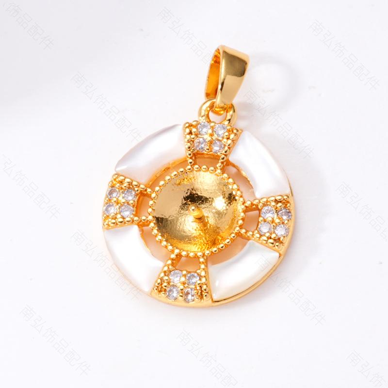 Pearl ring, earneedle pendant, micro-inlaid three-piece set, empty stand, cross-shaped ring, oil-dripping, crushed shell, retro DIY high jewelry pic 6