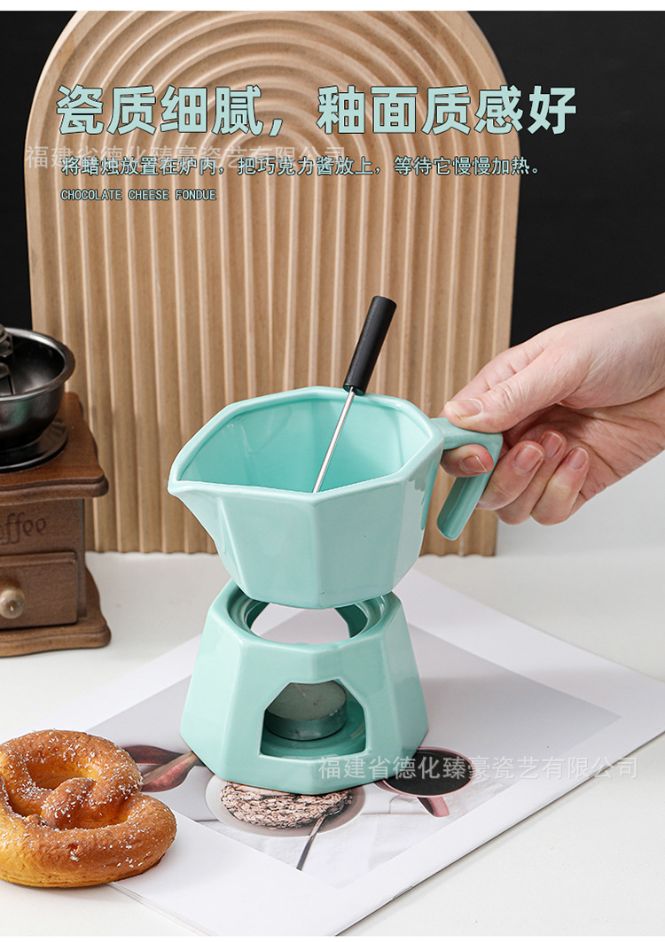 创意八角绿色陶瓷芝士奶酪加热炉  DIY巧克力融化炉蜡烛加热炉详情5