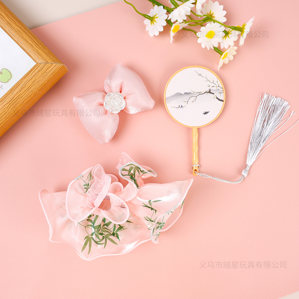 国风裙子娃衣拉布蒙奇奇古风娃衣套装手工蝴蝶结扇子穿搭配饰详情7