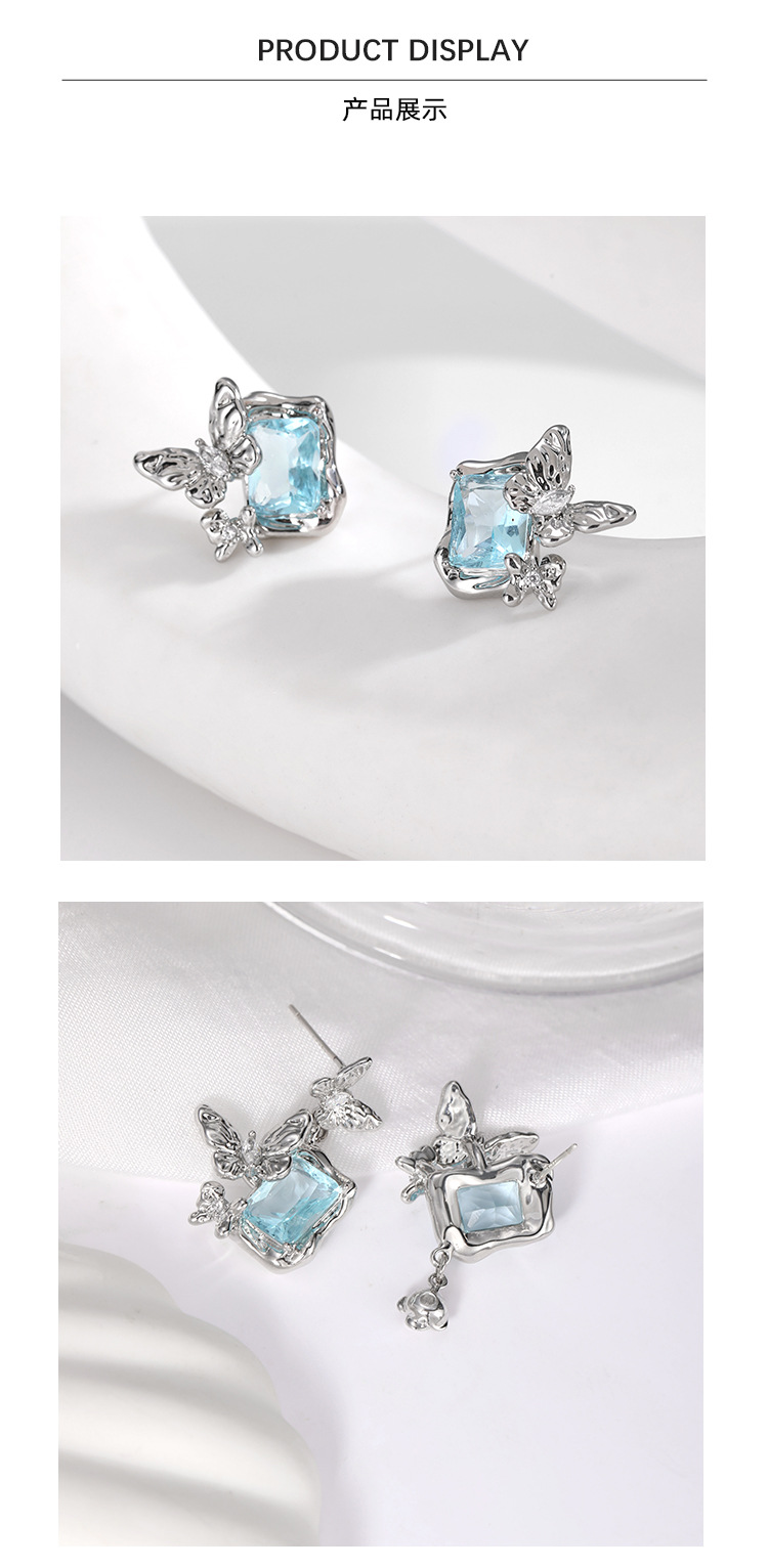 Original design blue gemstone butterfly series: Unique, fashionable, versatile, sweet and cool style necklace, bracelet, earrings and ring for women pic 9