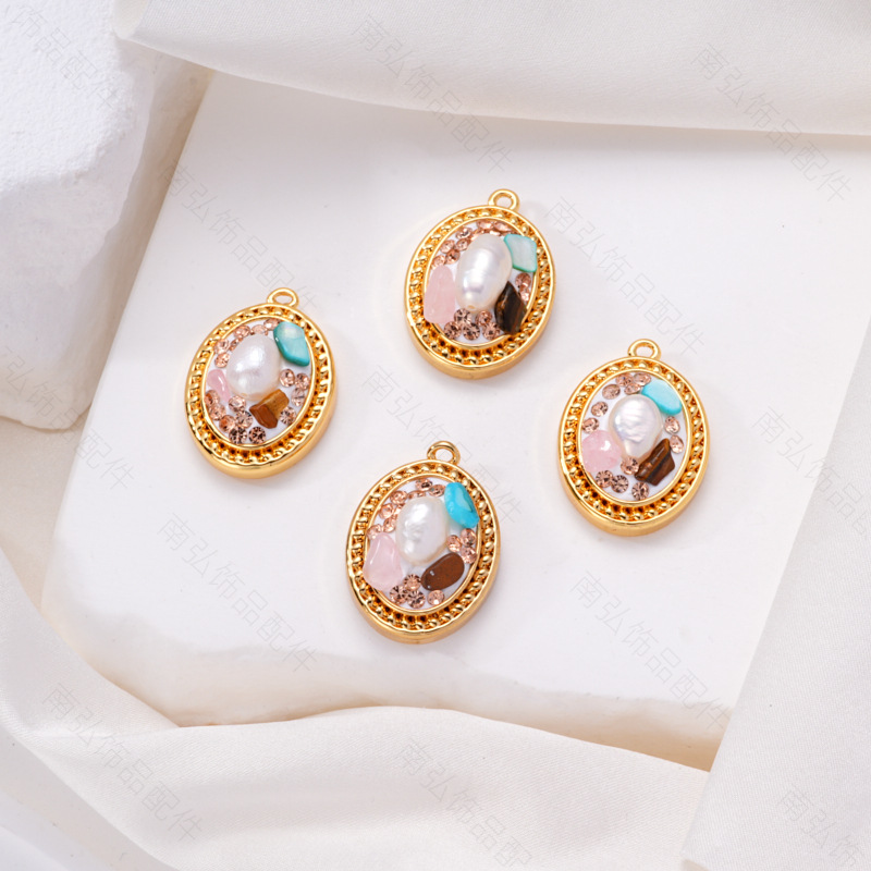 S925 Silver Needle Pearl Ear studs, ear studs, peach rose, Monet oil, vintage oil painting, Chinese style diy copper accessories pic 4