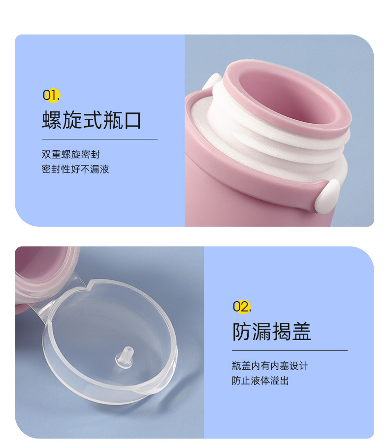 Upgraded leak-proof silicone portioning bottle set for travel shampoo, cosmetics and lotion, customized portioning bottle storage pic 12