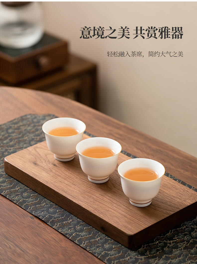 Sheep fat jade porcelain tea cups, single-cup Gongfu tea sets, gilded tea cups, personal tasting cups, household master cups, in stock and wholesale pic 10