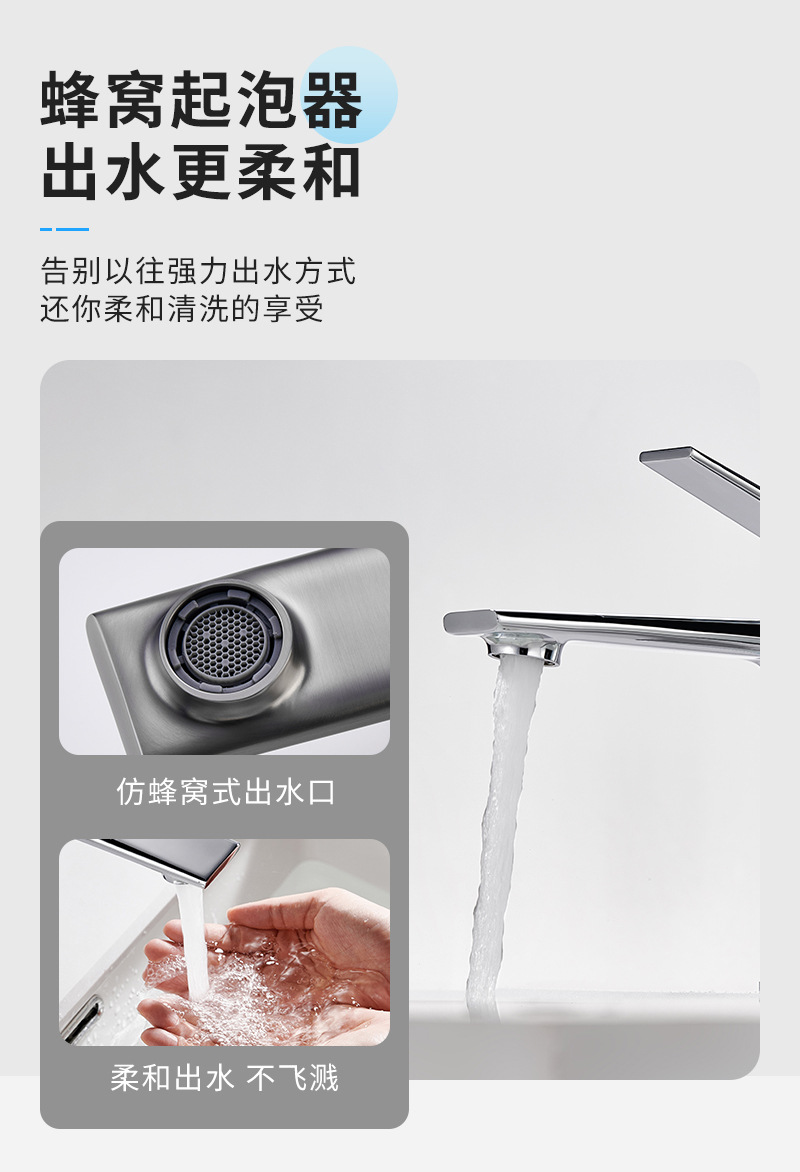 全铜加高冷热混水龙头静音洗脸盆浴室柜卫生间台上盆龙头开平水暖详情7