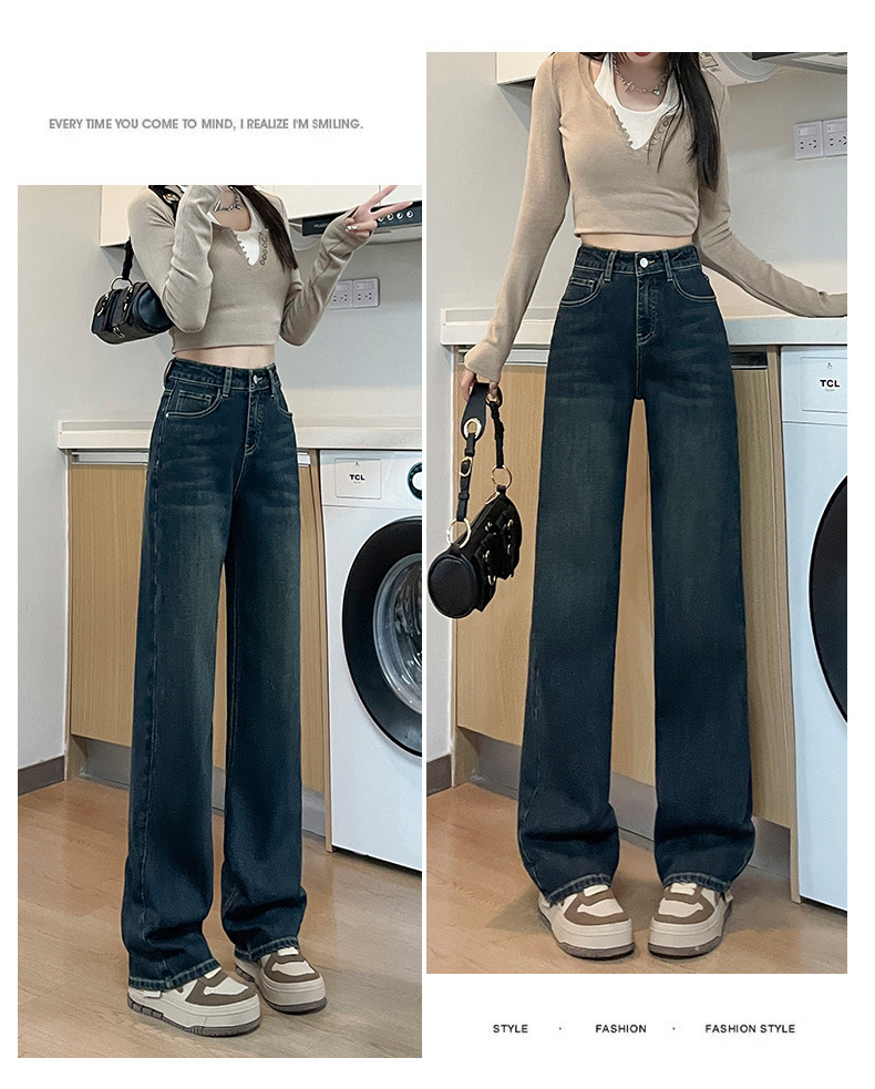 Straight-leg jeans for women in the spring and autumn of 2025, high-waisted light blue narrow style, slimming wide-leg pants, height-enhancing pants pic 26