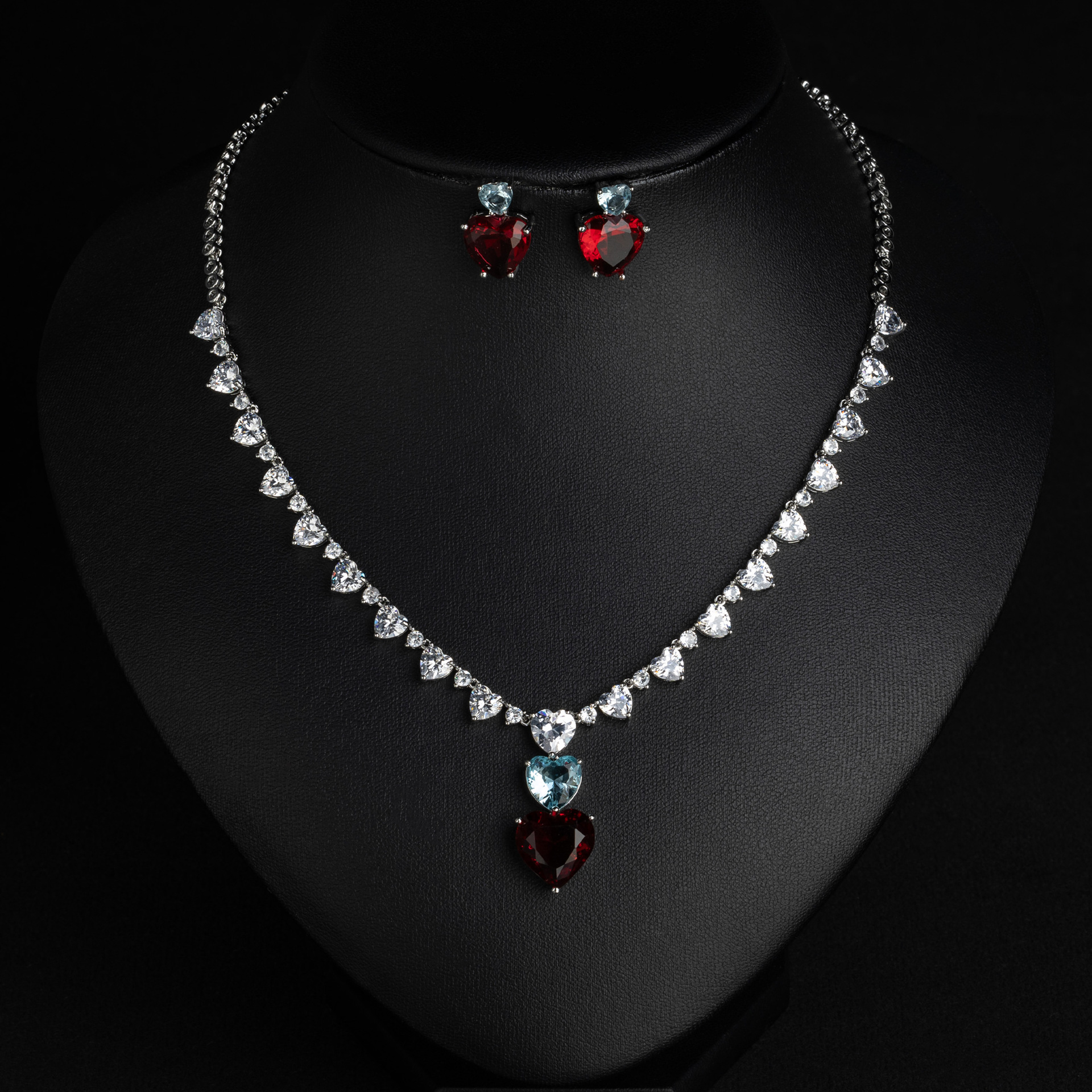 European and American hip-hop style luxury bride zircon necklace set decoration heart collarbone chain tassel earrings pendant jewelry LYTJ30227 Getisa banquet dress fashion jewelry jewelry wholesale pic 5