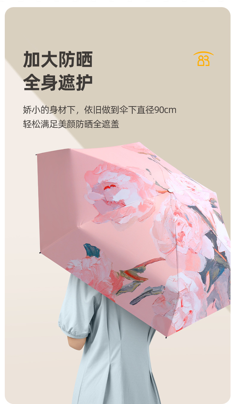 Printed flat five-fold umbrella, sun umbrella, female illustration, hand-drawn style, five-fold sunshade, small and portable folding umbrella pic 16