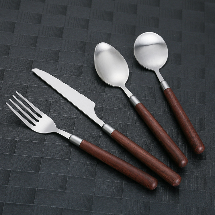 不锈钢刀叉勺餐具套装复古胡桃木柄家用西餐具牛排刀叉甜品勺叉子详情14